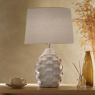 Elena Crackled Glazed Ceramic Table Lamp with Grey Shade