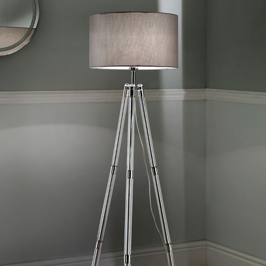 Hudson Tripod Crystal Glass Floor Lamp with Grey Linen Shade – Pagazzi