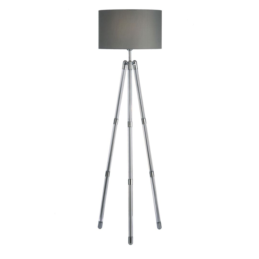 Hudson Tripod Crystal Glass Floor Lamp with Grey Linen Shade