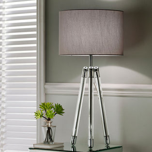 Hudson Crystal Glass Table Lamp with Grey Linen Shade