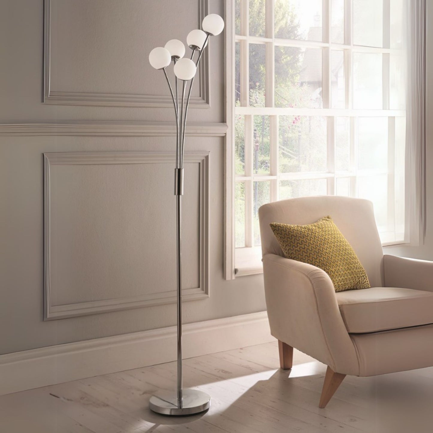 Jackson 5 Light Silver & Frosted Glass Floor Lamp