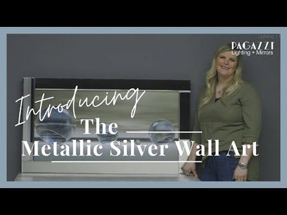 Metallic Silver Liquid Art with Mirrored Frame 67x117cm
