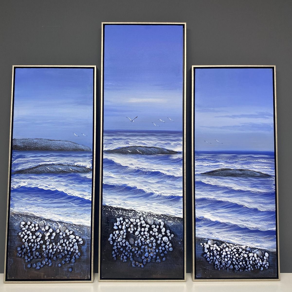 Beach Shells 2 Painted Canvas with Silver Frame 40x120
