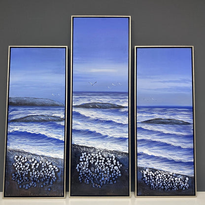 Beach Shells 1 Painted Canvas with Silver Frame 40x100