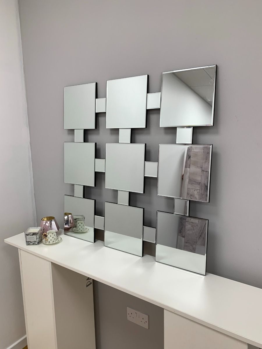 9 Square 90x90cm Silver Mirror