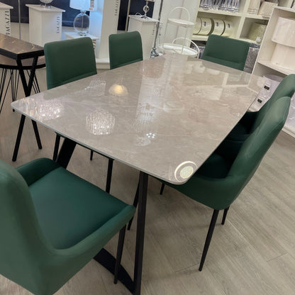 Indigo 1.8m Grey Dining Set with 6 Green Chairs