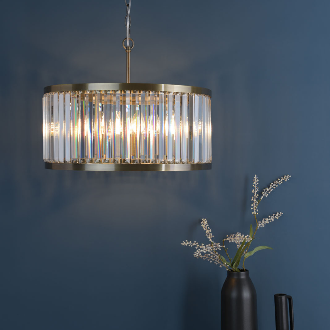Isadora 5-Light Antique Brass and Glass Pendant