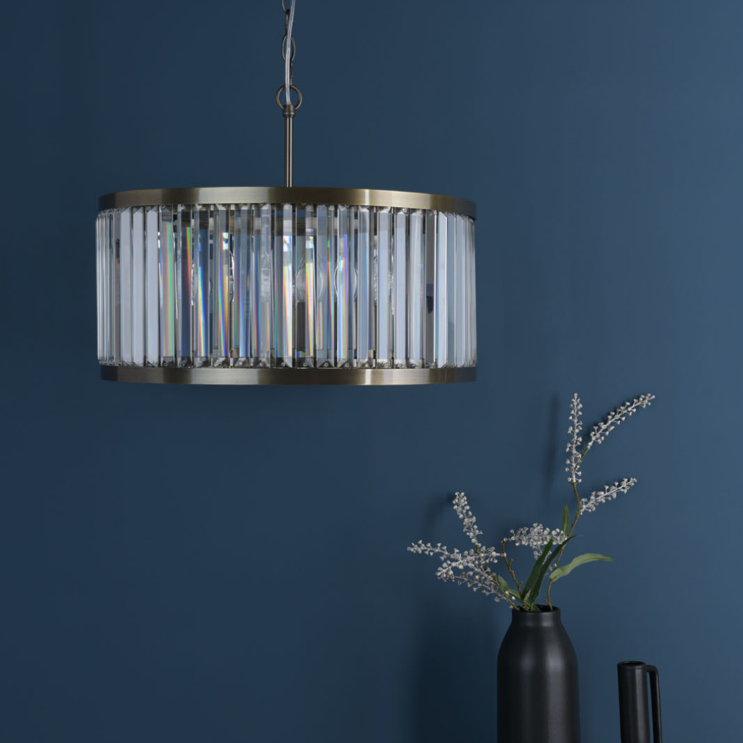 Isadora 5-Light Antique Brass and Glass Pendant