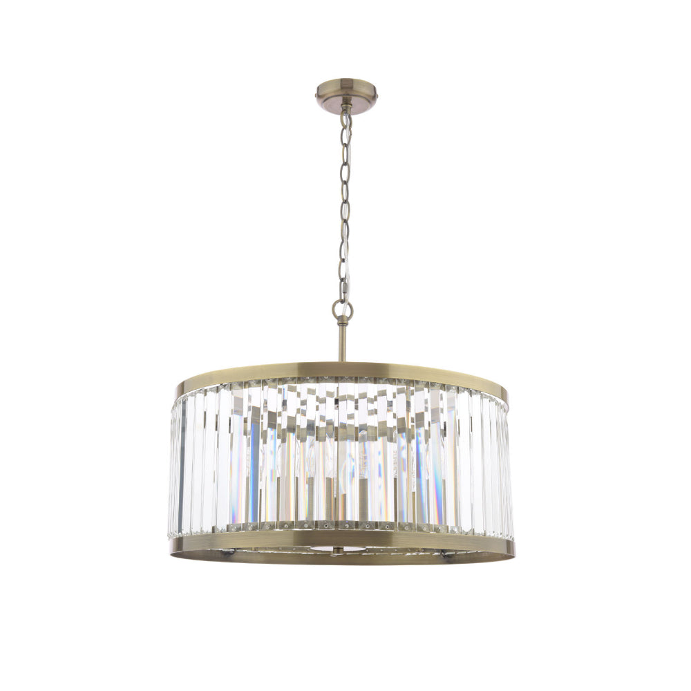 Isadora 5-Light Antique Brass and Glass Pendant
