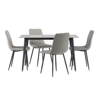 Ivy 1.3M White and Black Table with 4 Grey Chairs Dining Set