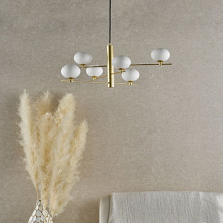 Jasper 6 Light Satin Gold Ceiling Pendant with Opal Glass Shades