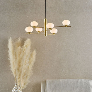 Jasper 6 Light Satin Gold Ceiling Pendant with Opal Glass Shades