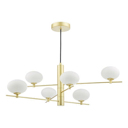Jasper 6 Light Satin Gold Ceiling Pendant with Opal Glass Shades