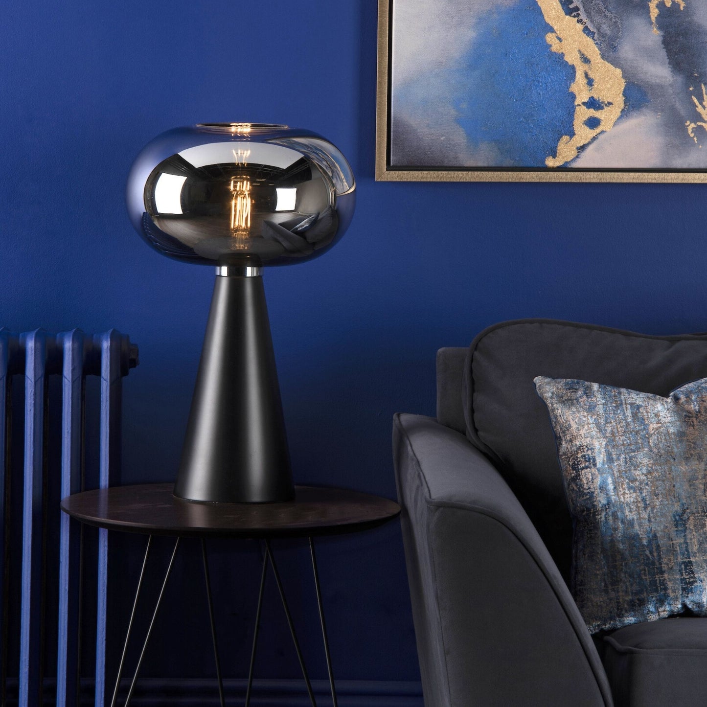 Jensen Black & Smoked Glass Table Lamp