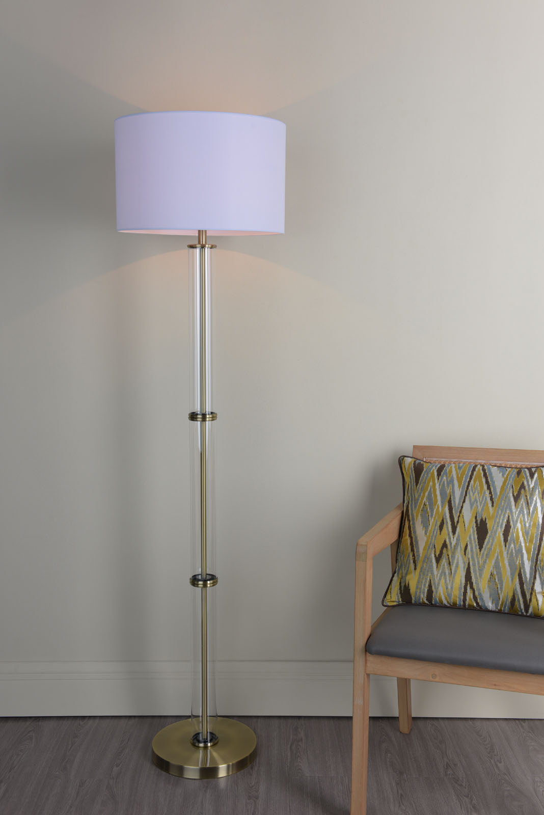 Kaelin Antique Brass and Glass Floor Lamp