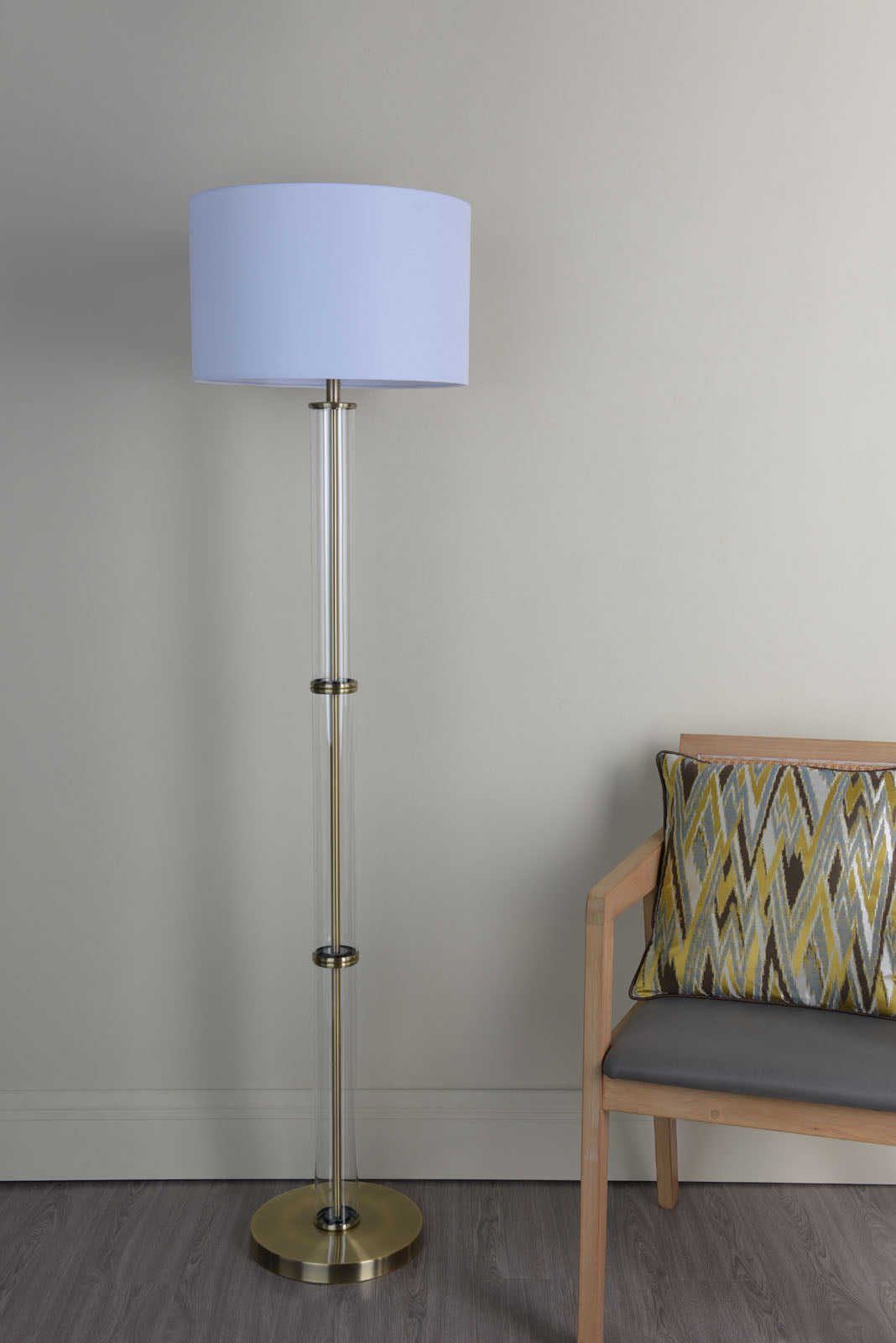 Kaelin Antique Brass and Glass Floor Lamp