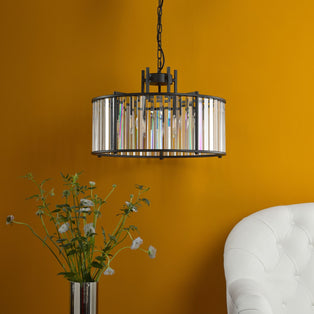 Kiran 5 Light Black & Crystal Pendant Ceiling Light