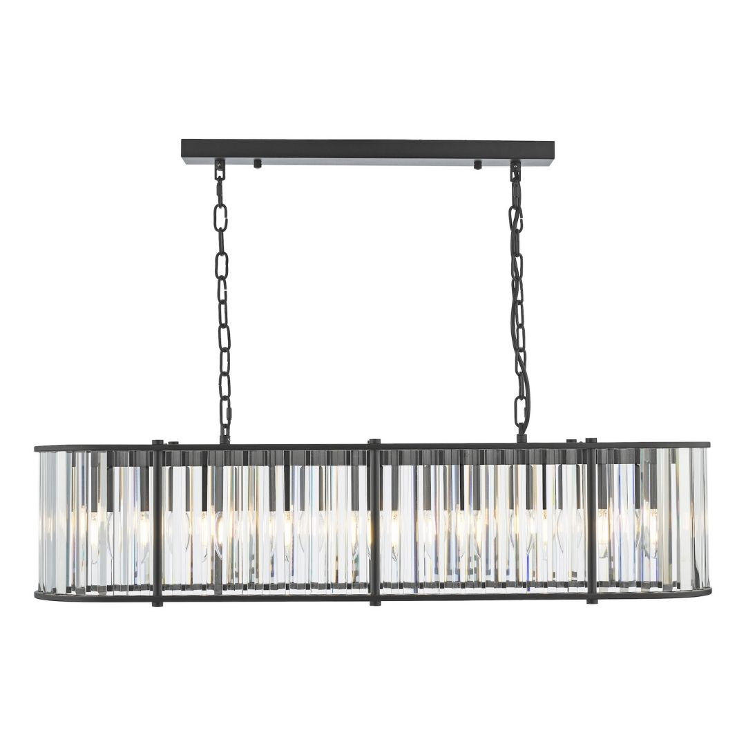 Kiran 7 Light Satin Black and Crystal Ceiling Pendant Bar