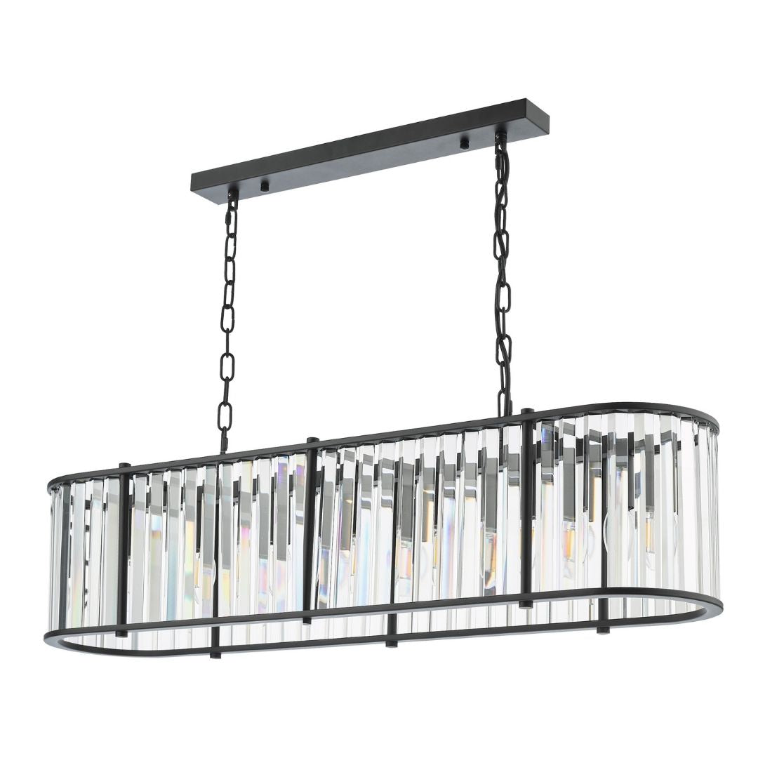 Kiran 7 Light Satin Black and Crystal Ceiling Pendant Bar