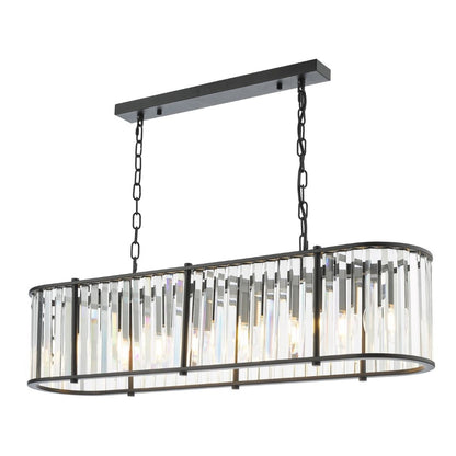 Kiran 7 Light Satin Black and Crystal Ceiling Pendant Bar