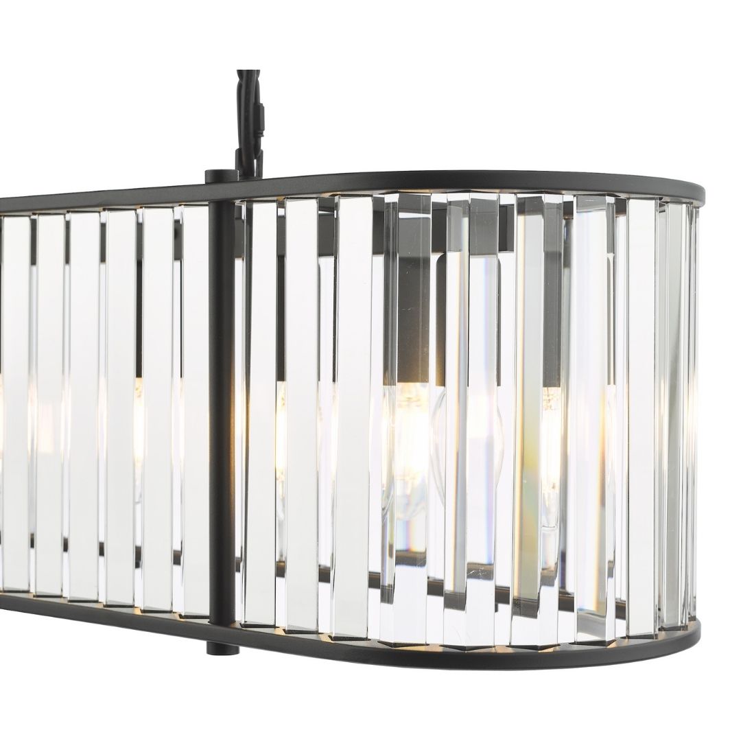 Kiran 7 Light Satin Black and Crystal Ceiling Pendant Bar