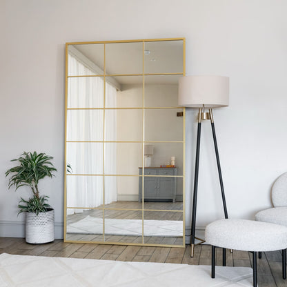Kyō - Full Length Gold Metal Rectangle Lattice Grid Mirror - 180cm x 90cm