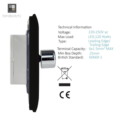 Trendi Switch 1 Gang LED Dimmer In Matt Black