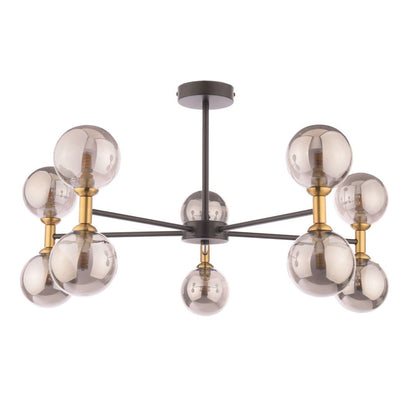 Loxley 10 Light Black & Gold Semi Flush Ceiling Light