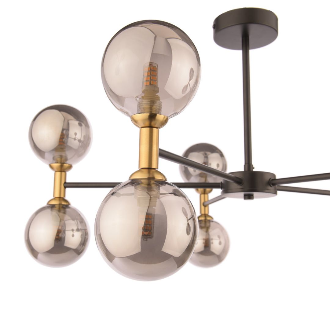 Loxley 10 Light Black & Gold Semi Flush Ceiling Light