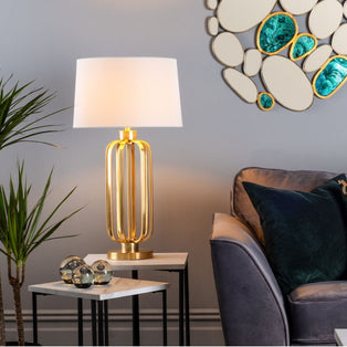 Lucie Satin Brass Table Lamp with White Shade