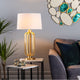 Lucie Satin Brass Table Lamp with White Shade