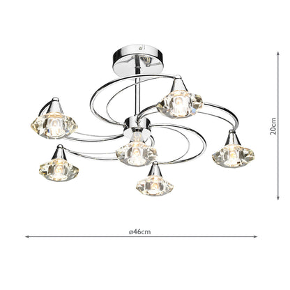 Luther 6 Light Semi-Flush Silver Ceiling Light