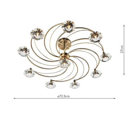 Luther 10 Light Semi-Flush Gold Ceiling Light