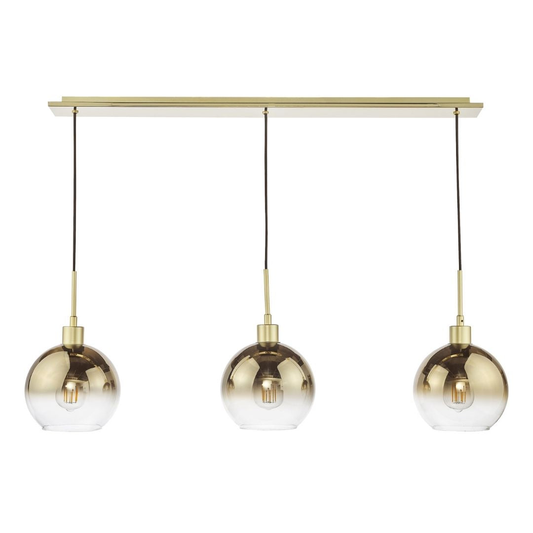 Lycia 3 Light Satin Gold Ceiling Pendant Bar with Ombre Glass Shades