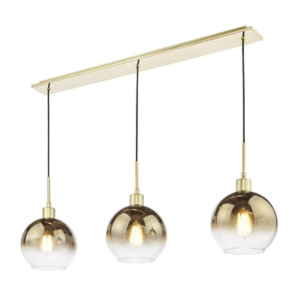 Lycia 3 Light Satin Gold Ceiling Pendant Bar with Ombre Glass Shades