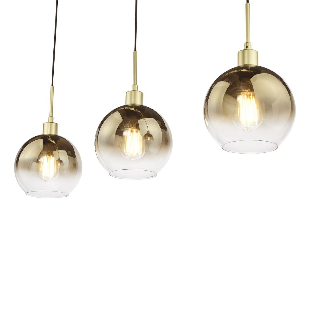 Lycia 3 Light Satin Gold Ceiling Pendant Bar with Ombre Glass Shades