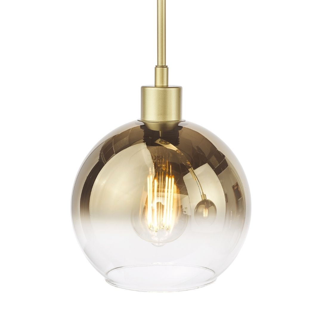 Lycia 3 Light Satin Gold Ceiling Pendant Bar with Ombre Glass Shades