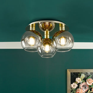 Lycia 3 Light Satin Gold Flush Ceiling Light with Ombre Glass Shades