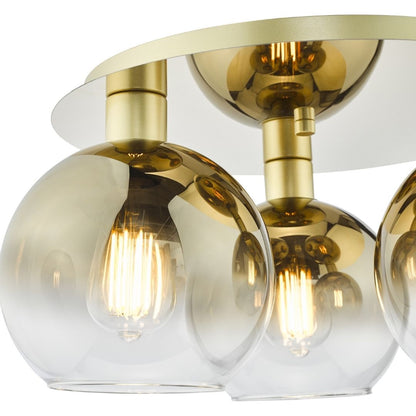 Lycia 3 Light Gold & Ombre Glass Flush Ceiling Light