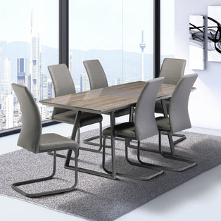 Michigan Extendable 1.4M to 4.8M Gloosy Wooden Table with 6 Grey Chairs Dining Set