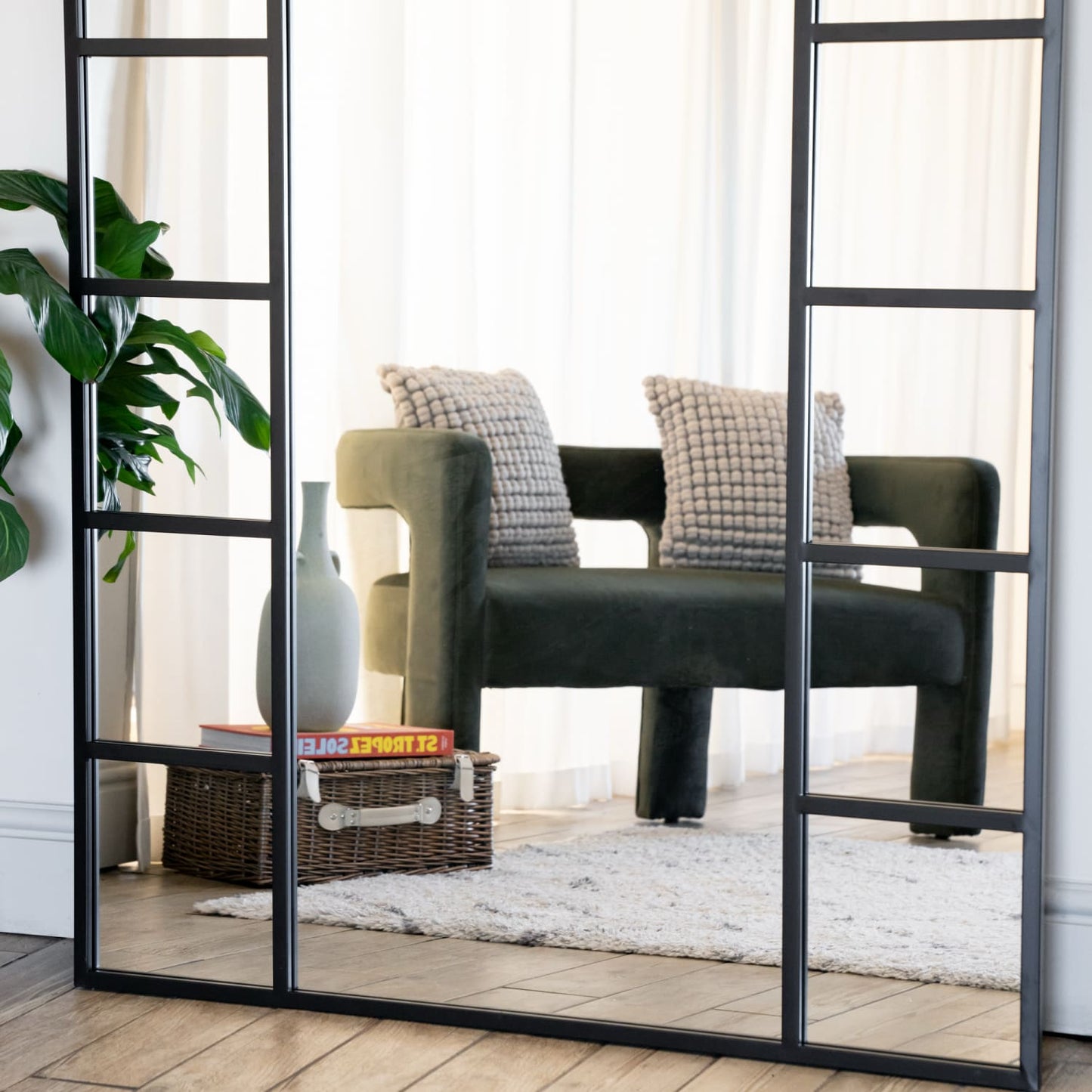 Mio - Full Length Black Metal Arched Window Mirror - 180cm x 105cm