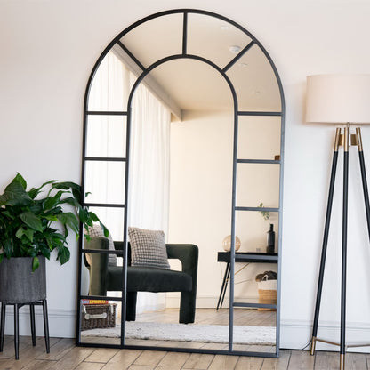 Mio - Full Length Black Metal Arched Window Mirror - 180cm x 105cm