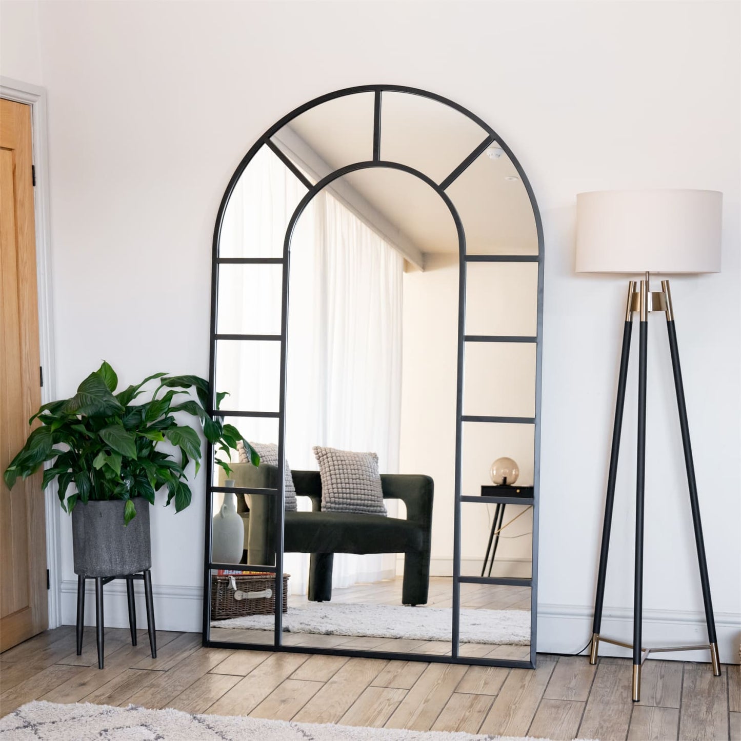 Mio - Full Length Black Metal Arched Window Mirror - 180cm x 105cm
