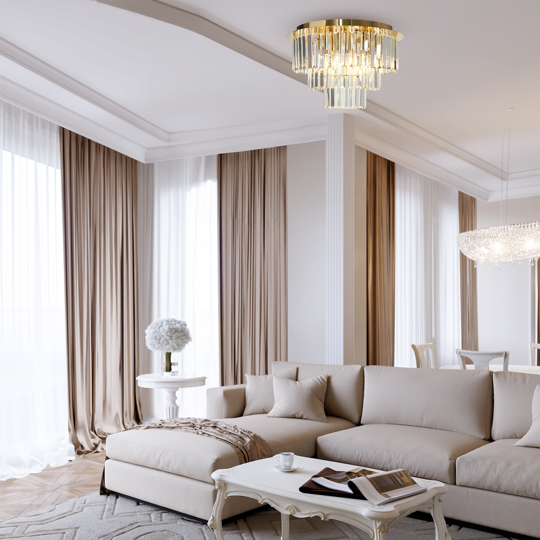 Milano Gold 6 Light Crystal Ceiling Light 45cm