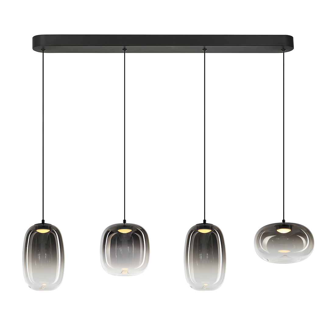 Vaso Black 4 Light Glass Pendant Bar