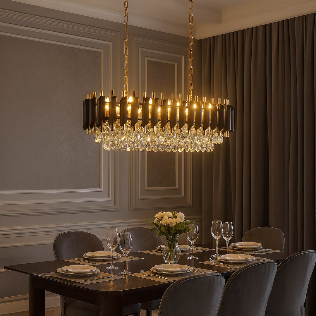 Cristal Black & Gold 10 Light Chandelier