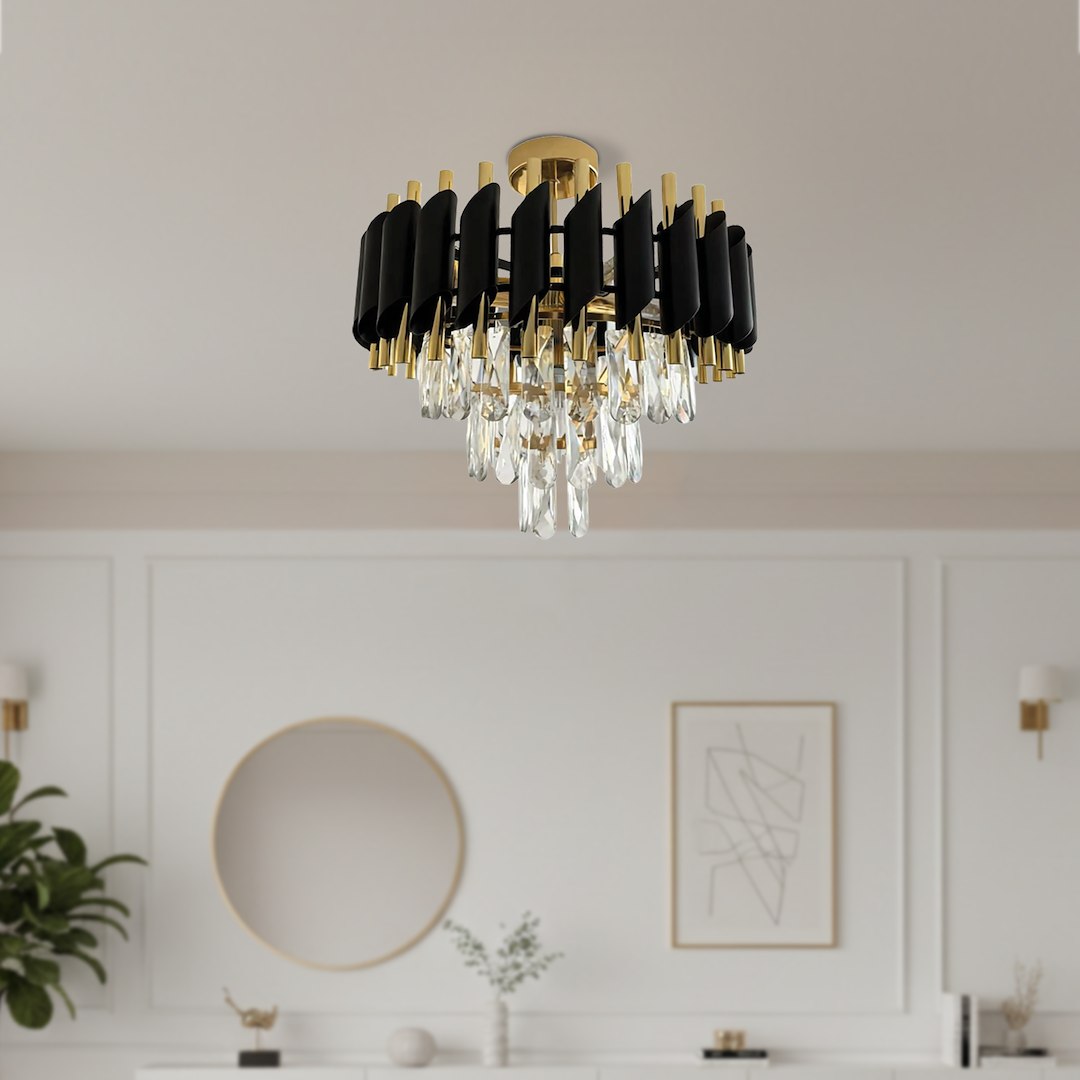 Cristal Black & Gold 5 Light Ceiling Light