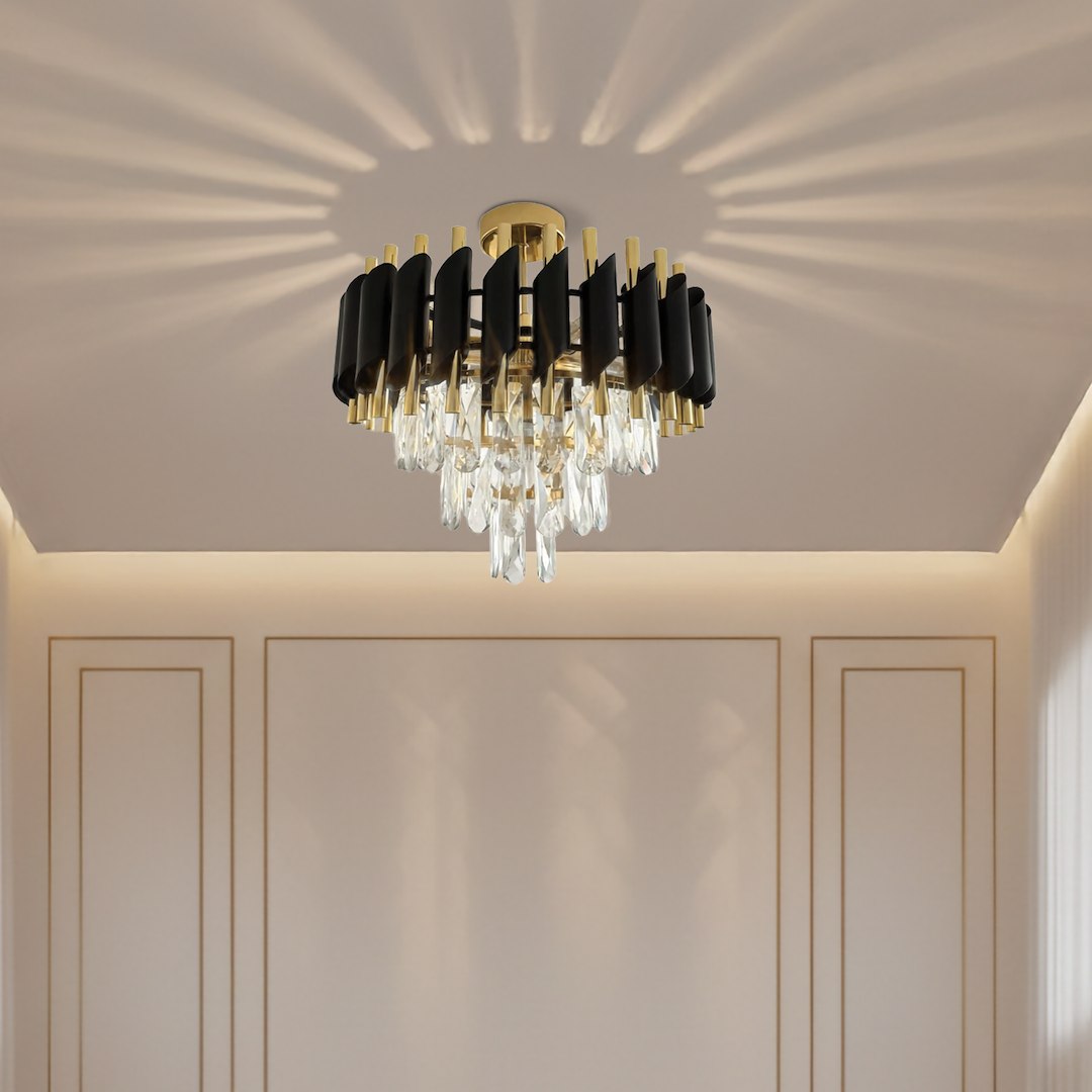 Cristal Black & Gold 5 Light Ceiling Light