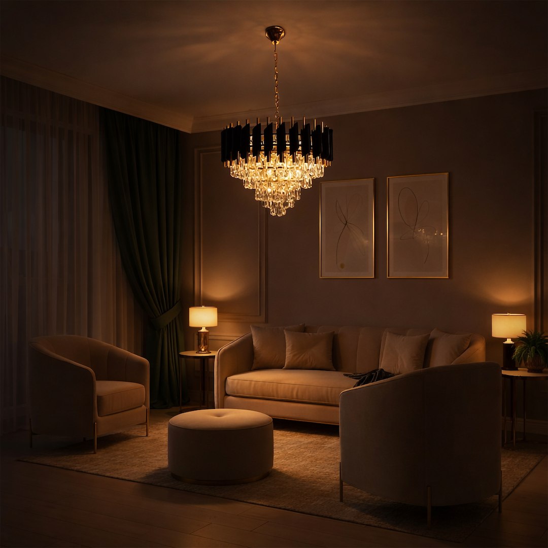 Cristal Black & Gold 7 Light Chandelier