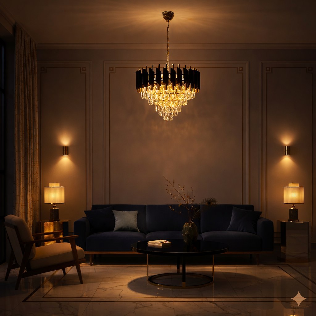 Cristal Black & Gold 7 Light Chandelier